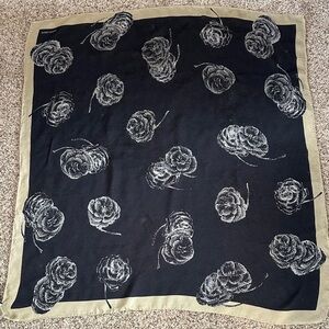 Giorgio Armani Black and Cream Floral Silk Scarf